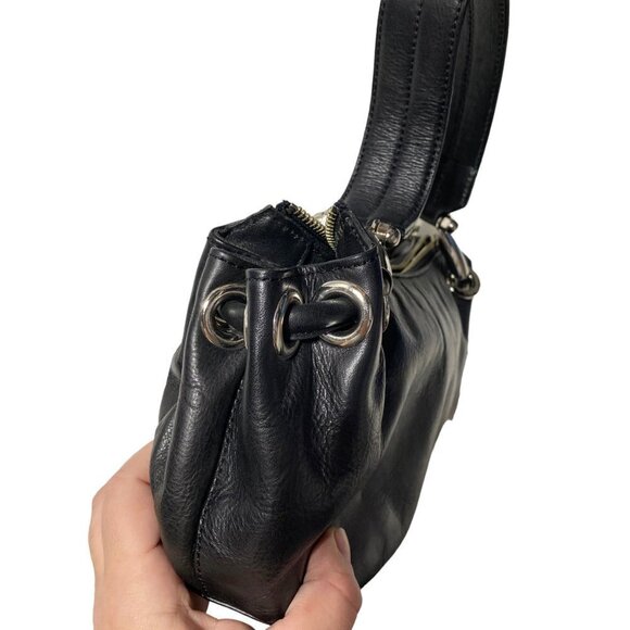 NEW Black Vegan Leather Croissant Mini Shoulder Bag - Picture 3 of 6